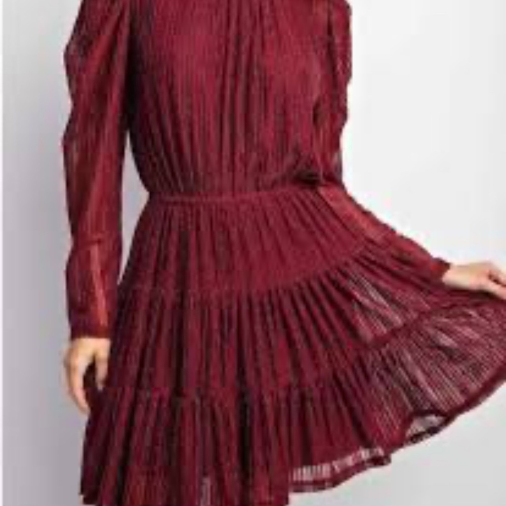 L Love shimmer tiered dress lined long sleeve
